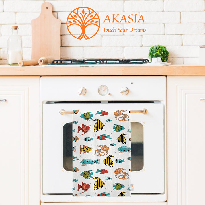 Fish Hand Towel|Coastal Dishcloth|Nautical Tea Towel|Beach House Decor|Summer Dish Cloth|All-Purpose Rag|Cost-Effective Farmhouse Rag