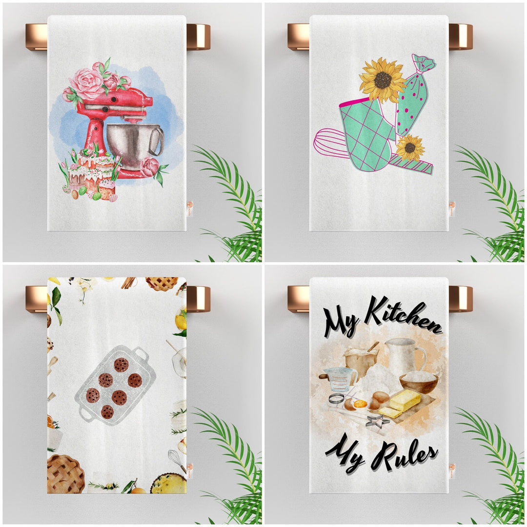 My Kitchen My Rules Hand Towel|Eco-Friendly Rag|Cookie Print Tea Towel|Floral Hand Towel|Cleaning Cloth|Dust Remover|Farmhouse Dishcloth