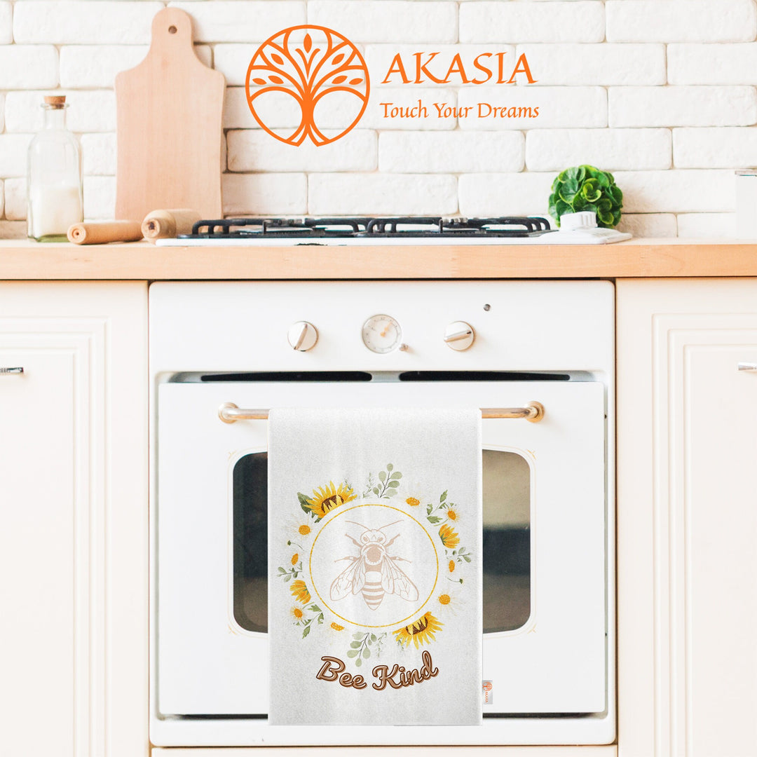 Bee Kind Print Tea Towel|Cute Bee Dishcloth|Farmhouse Hand Towel|Animal Dish Cloth|Eco-Friendly Rag|Soft Cleaning Towel|Kitchen Gift For Her