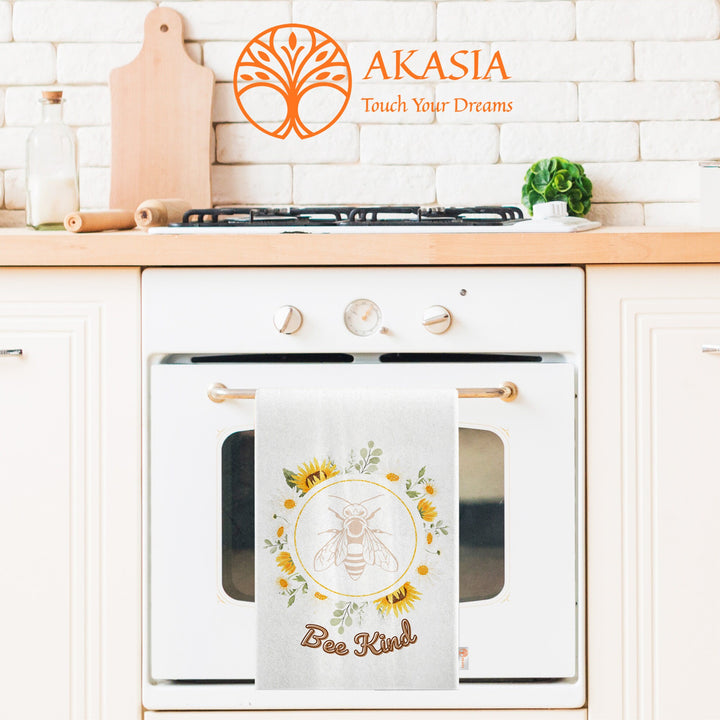 Bee Kind Print Tea Towel|Cute Bee Dishcloth|Farmhouse Hand Towel|Animal Dish Cloth|Eco-Friendly Rag|Soft Cleaning Towel|Kitchen Gift For Her