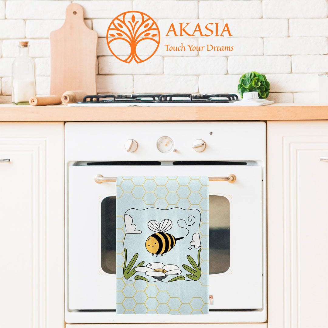 Bee Kind Print Tea Towel|Cute Bee Dishcloth|Farmhouse Hand Towel|Animal Dish Cloth|Eco-Friendly Rag|Soft Cleaning Towel|Kitchen Gift For Her