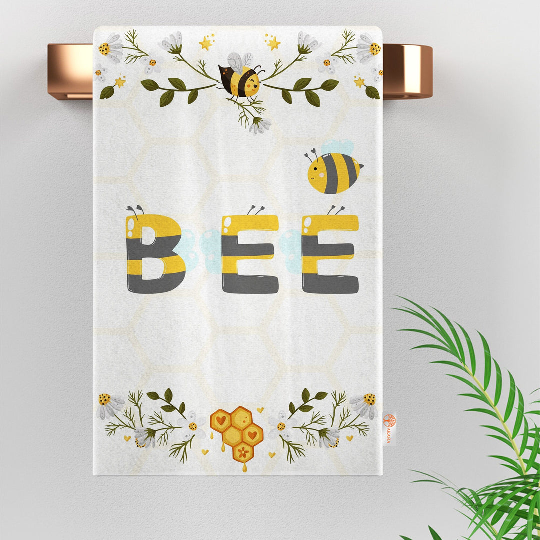 Bee Kind Print Tea Towel|Cute Bee Dishcloth|Farmhouse Hand Towel|Animal Dish Cloth|Eco-Friendly Rag|Soft Cleaning Towel|Kitchen Gift For Her