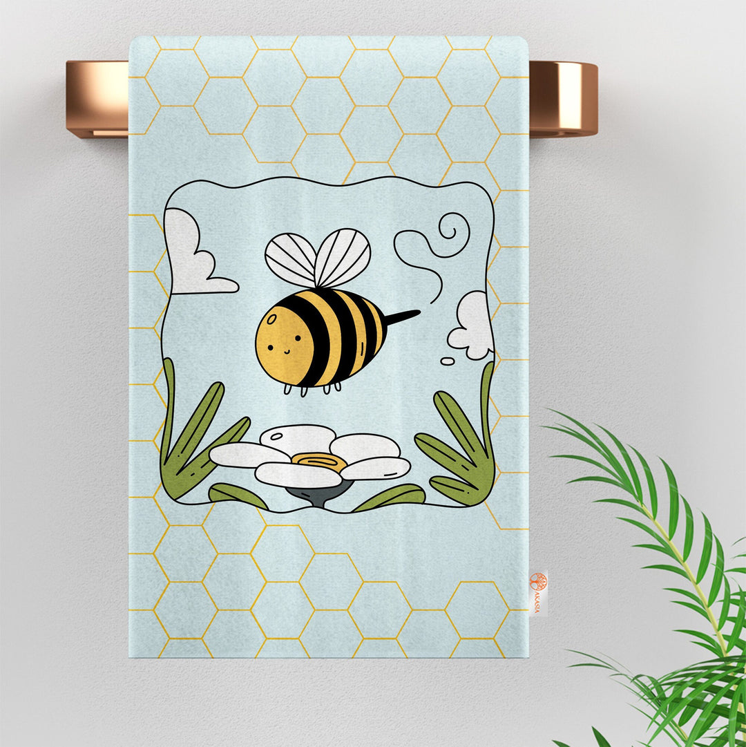 Bee Kind Print Tea Towel|Cute Bee Dishcloth|Farmhouse Hand Towel|Animal Dish Cloth|Eco-Friendly Rag|Soft Cleaning Towel|Kitchen Gift For Her
