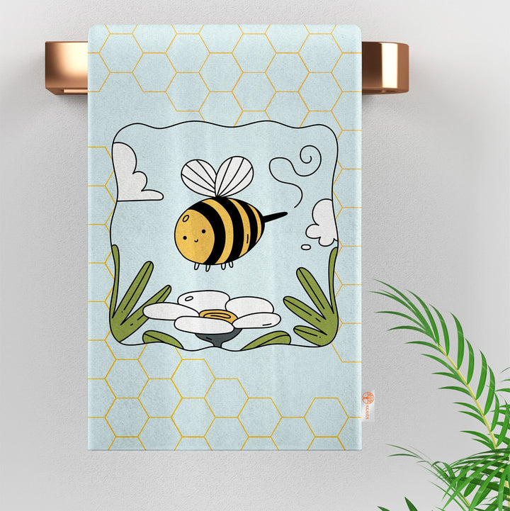 Bee Kind Print Tea Towel|Cute Bee Dishcloth|Farmhouse Hand Towel|Animal Dish Cloth|Eco-Friendly Rag|Soft Cleaning Towel|Kitchen Gift For Her