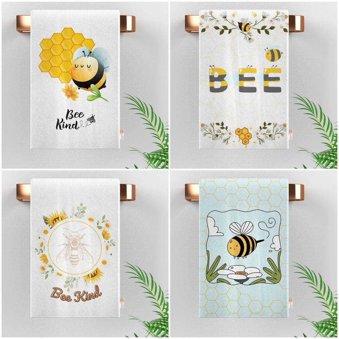Bee Kind Print Tea Towel|Cute Bee Dishcloth|Farmhouse Hand Towel|Animal Dish Cloth|Eco-Friendly Rag|Soft Cleaning Towel|Kitchen Gift For Her
