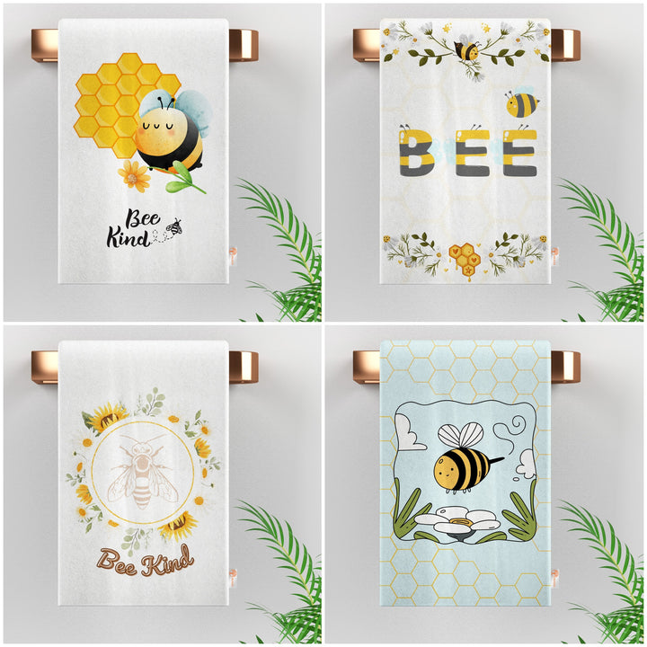 Bee Kind Print Tea Towel|Cute Bee Dishcloth|Farmhouse Hand Towel|Animal Dish Cloth|Eco-Friendly Rag|Soft Cleaning Towel|Kitchen Gift For Her