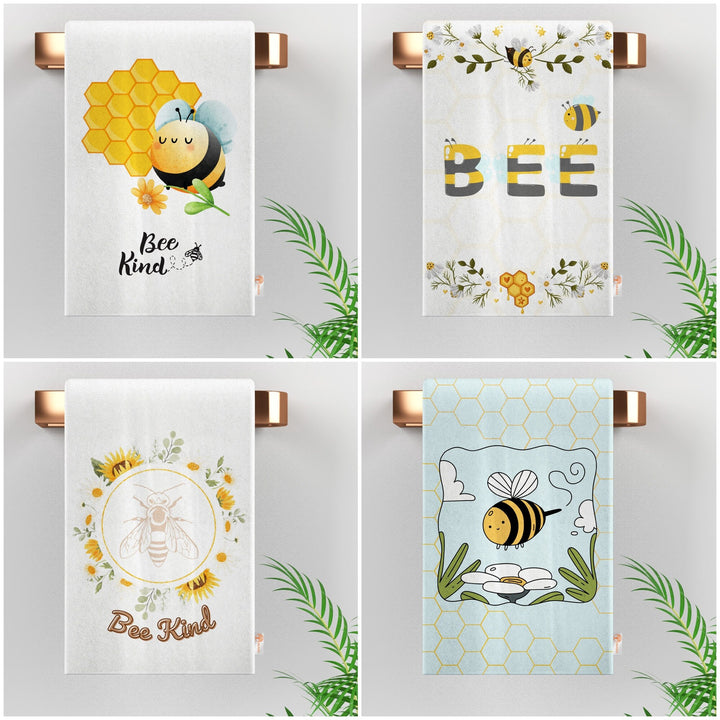 Bee Kind Print Tea Towel|Cute Bee Dishcloth|Farmhouse Hand Towel|Animal Dish Cloth|Eco-Friendly Rag|Soft Cleaning Towel|Kitchen Gift For Her