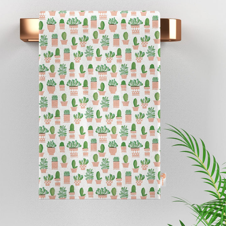Abstract Cactus Hand Towel|Striped Tea Towel|Boho Dish Cloth|Eco-Friendly Geometric Towel|Succulent Dishcloth|Gift For Her|Cleaning Cloth
