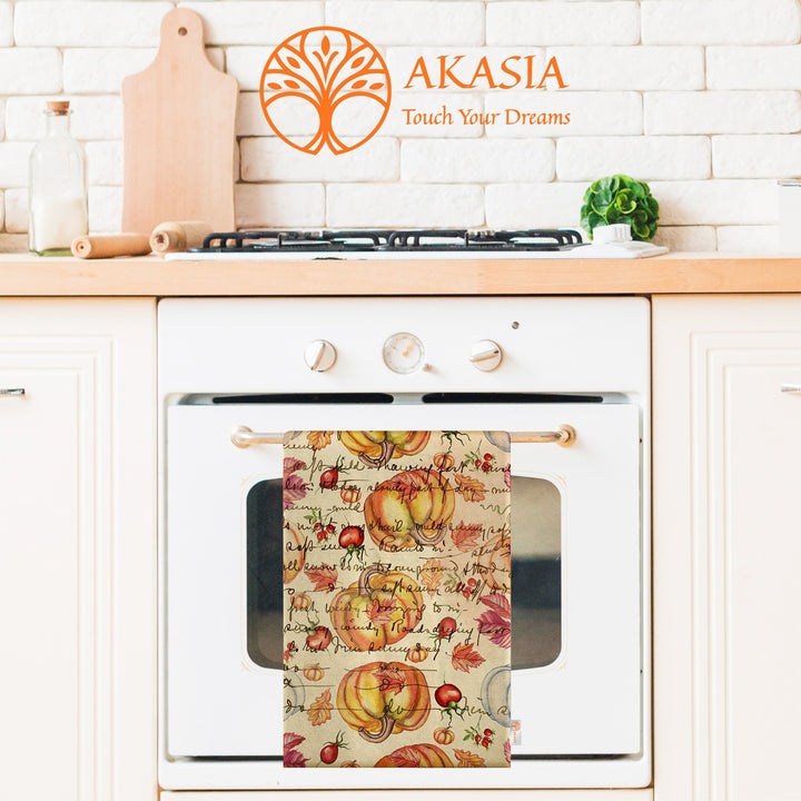 16x24 Fall Tea Towel|Pumpkin Dishcloth|Dry Leaf Hand Towel|Autumn Towel|Kitchen Cleaning Cloth|Dust Remover|Cost-Effective Rag