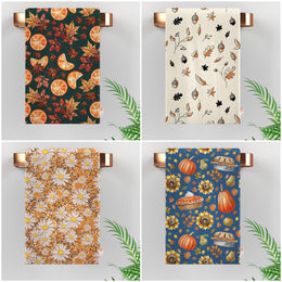 16x24 Fall Tea Towel|Pumpkin Dishcloth|Orange Hand Towel|Autumn Towel|Floral Cleaning Cloth|Dust Remover|Cost-Effective Rag