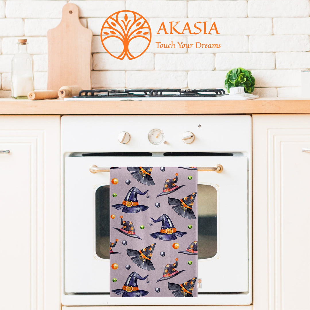 16x24 Halloween Tea Towel|Carved Pumpkin Dish Towel|Witch Hat Spider Web Print Rag|Scary Dishcloth|Autumn Dust Remover and Cleaning Cloth