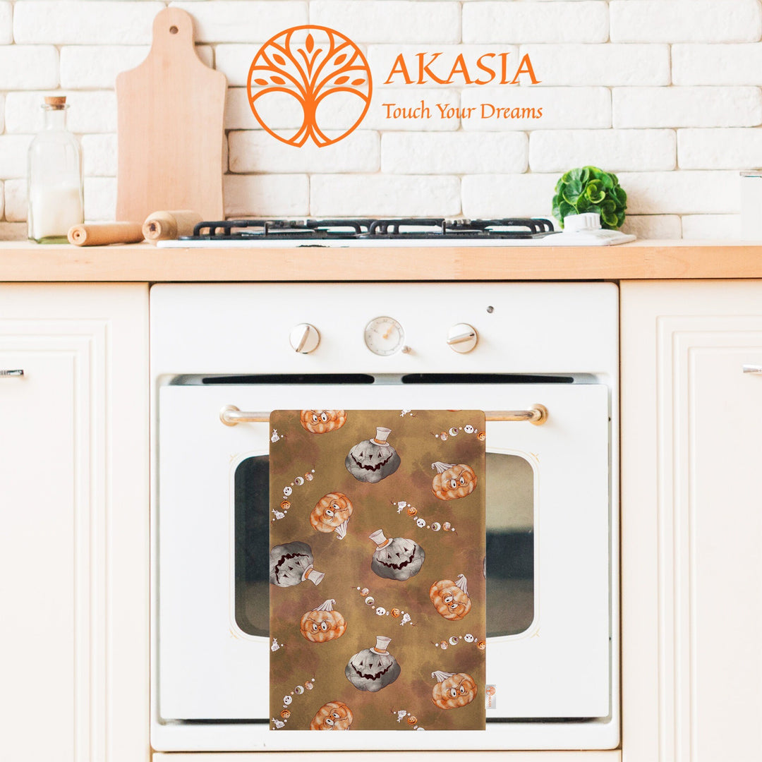 16x24 Halloween Tea Towel|Carved Pumpkin Dish Towel|Witch Hat Spider Web Print Rag|Scary Dishcloth|Autumn Dust Remover and Cleaning Cloth