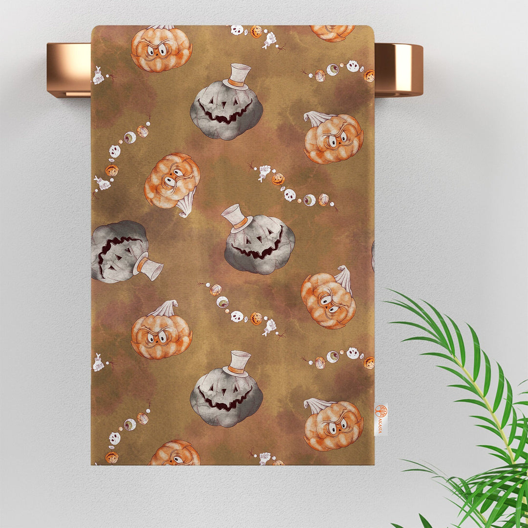 16x24 Halloween Tea Towel|Carved Pumpkin Dish Towel|Witch Hat Spider Web Print Rag|Scary Dishcloth|Autumn Dust Remover and Cleaning Cloth