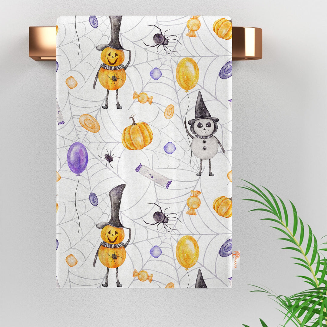 16x24 Halloween Tea Towel|Carved Pumpkin Dish Towel|Witch Hat Spider Web Print Rag|Scary Dishcloth|Autumn Dust Remover and Cleaning Cloth