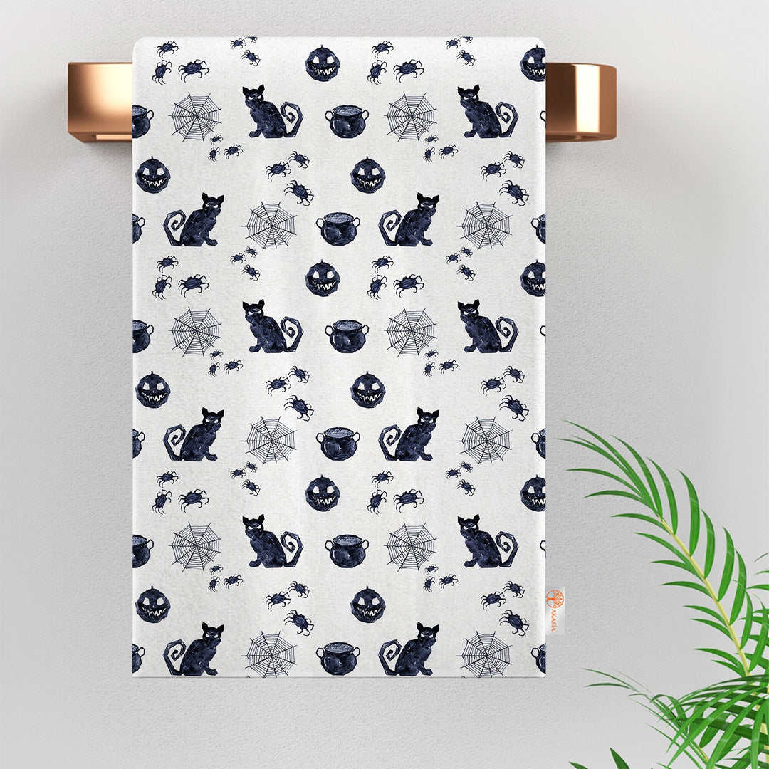 16x24 Halloween Tea Towel|Boo Print Towel|Black Cat Dish Towel|Witch Hat Print Rag|Scary Dishcloth|Autumn Dust Remover and Cleaning Cloth