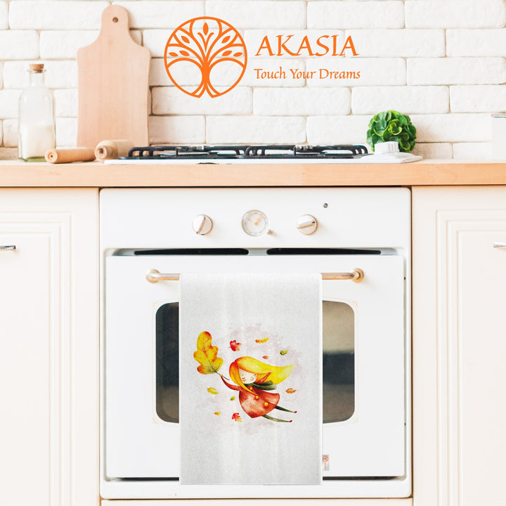 16x24 Fall Tea Towel|Cute Girl Dishcloth|Dry Leaf Hand Towel|Autumn Towel|Kitchen Cleaning Cloth|Dust Remover|Cost-Effective Rag