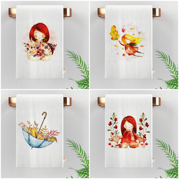 16x24 Fall Tea Towel|Cute Girl Dishcloth|Dry Leaf Hand Towel|Autumn Towel|Kitchen Cleaning Cloth|Dust Remover|Cost-Effective Rag