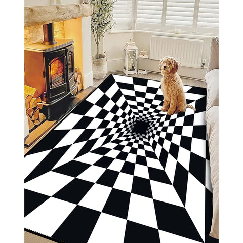 Optic Illusion Rug|Black White 3D Illusion Area Rug|Geometric Carpet|Machine-Washable Rug|Abstract Multi-Purpose Non-Slip Carpet
