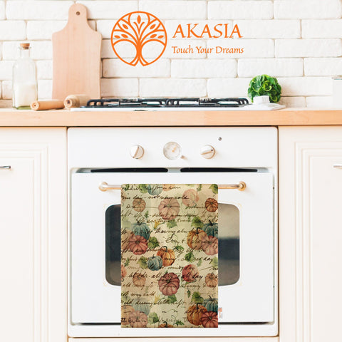 16x24 Fall Tea Towel|Pumpkin Dishcloth|Dry Leaf Hand Towel|Autumn Towel|Kitchen Cleaning Cloth|Dust Remover|Cost-Effective Rag