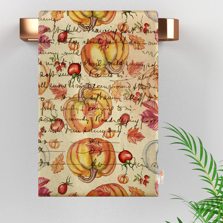 16x24 Fall Tea Towel|Pumpkin Dishcloth|Dry Leaf Hand Towel|Autumn Towel|Kitchen Cleaning Cloth|Dust Remover|Cost-Effective Rag