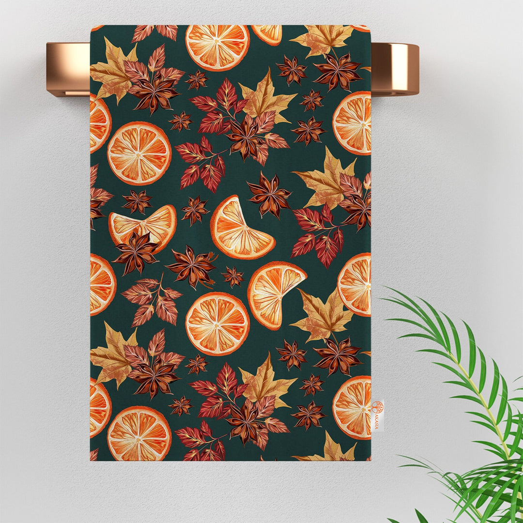 16x24 Fall Tea Towel|Pumpkin Dishcloth|Orange Hand Towel|Autumn Towel|Floral Cleaning Cloth|Dust Remover|Cost-Effective Rag