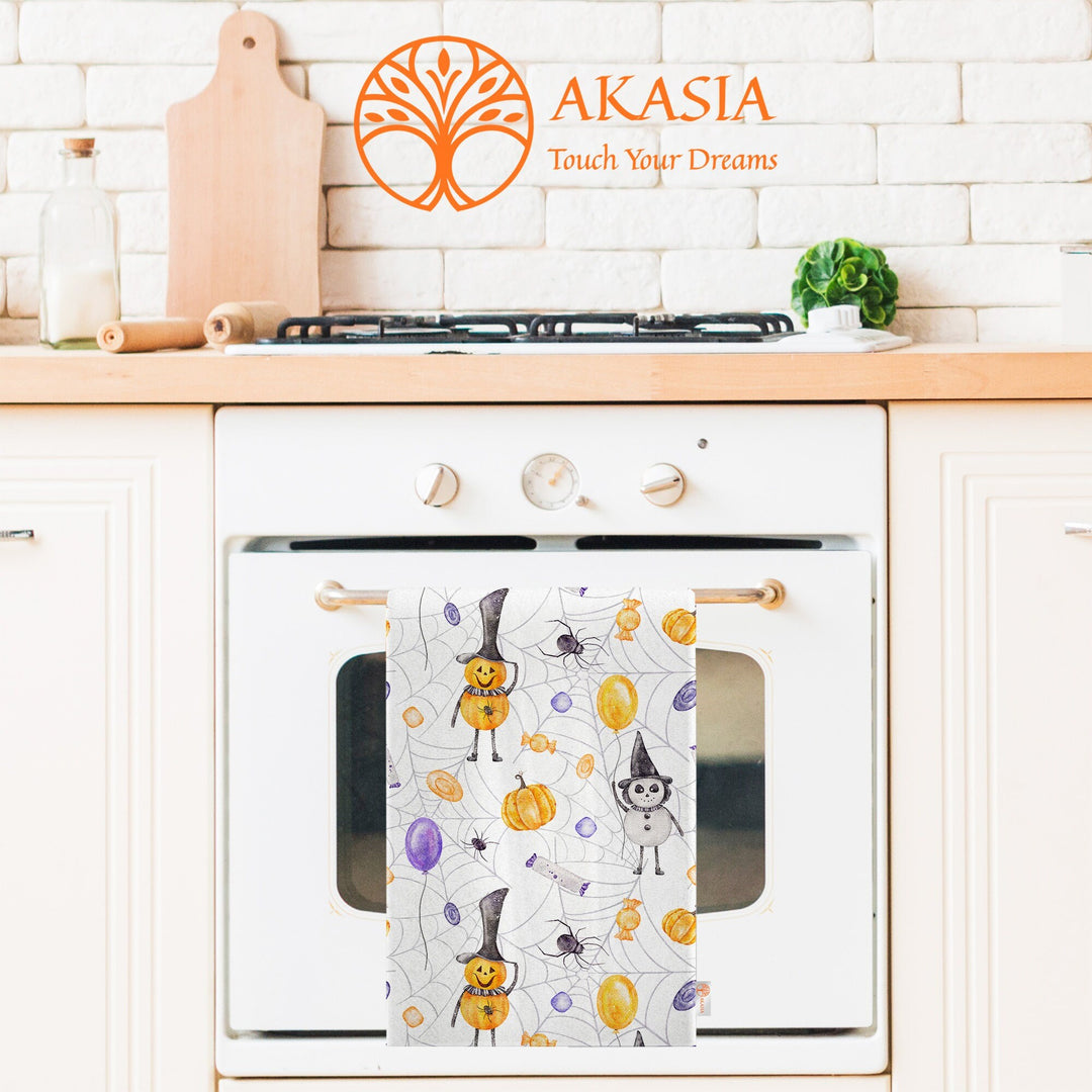 16x24 Halloween Tea Towel|Carved Pumpkin Dish Towel|Witch Hat Spider Web Print Rag|Scary Dishcloth|Autumn Dust Remover and Cleaning Cloth