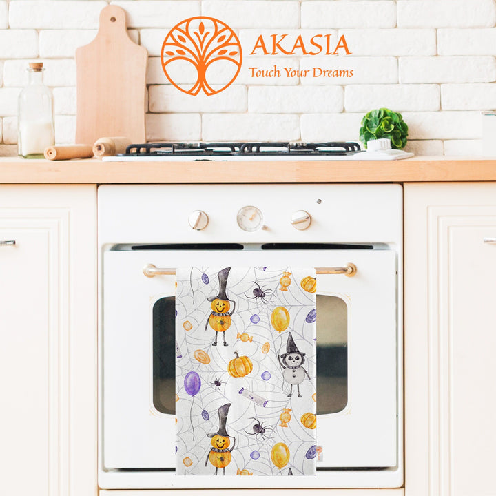 16x24 Halloween Tea Towel|Carved Pumpkin Dish Towel|Witch Hat Spider Web Print Rag|Scary Dishcloth|Autumn Dust Remover and Cleaning Cloth