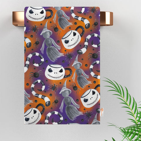 16x24 Halloween Tea Towel|Boo Print Towel|Black Cat Dish Towel|Witch Hat Print Rag|Scary Dishcloth|Autumn Dust Remover and Cleaning Cloth