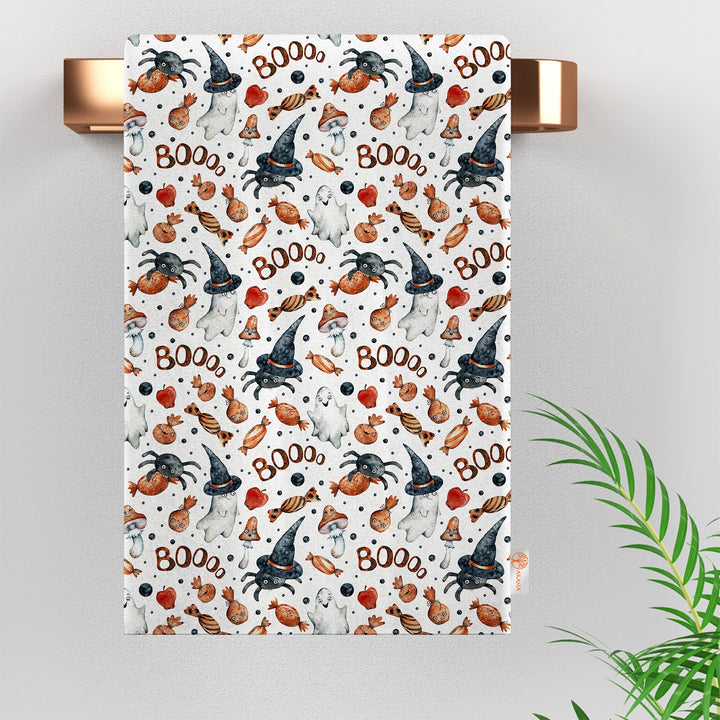 16x24 Halloween Tea Towel|Boo Print Towel|Black Cat Dish Towel|Witch Hat Print Rag|Scary Dishcloth|Autumn Dust Remover and Cleaning Cloth