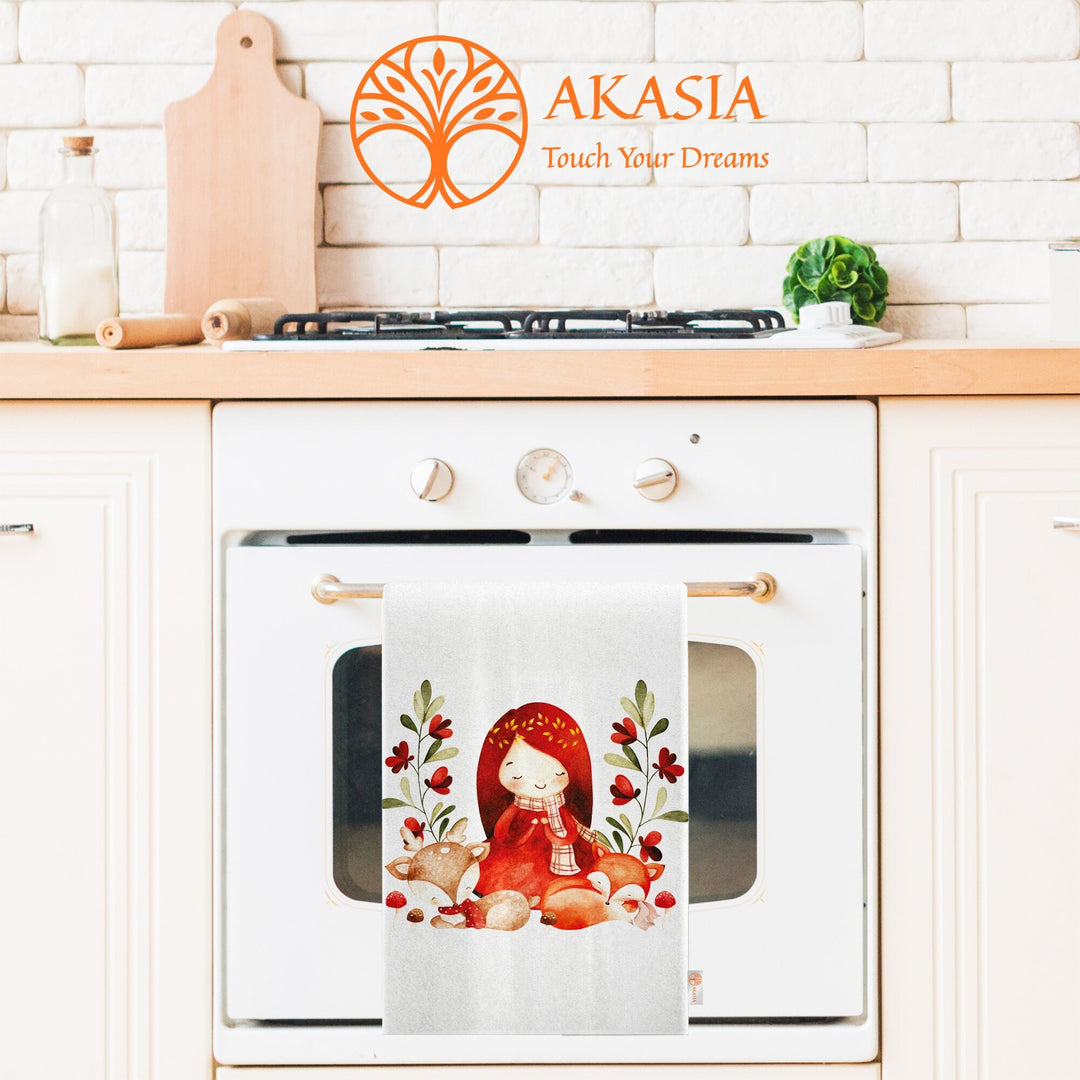 16x24 Fall Tea Towel|Cute Girl Dishcloth|Dry Leaf Hand Towel|Autumn Towel|Kitchen Cleaning Cloth|Dust Remover|Cost-Effective Rag