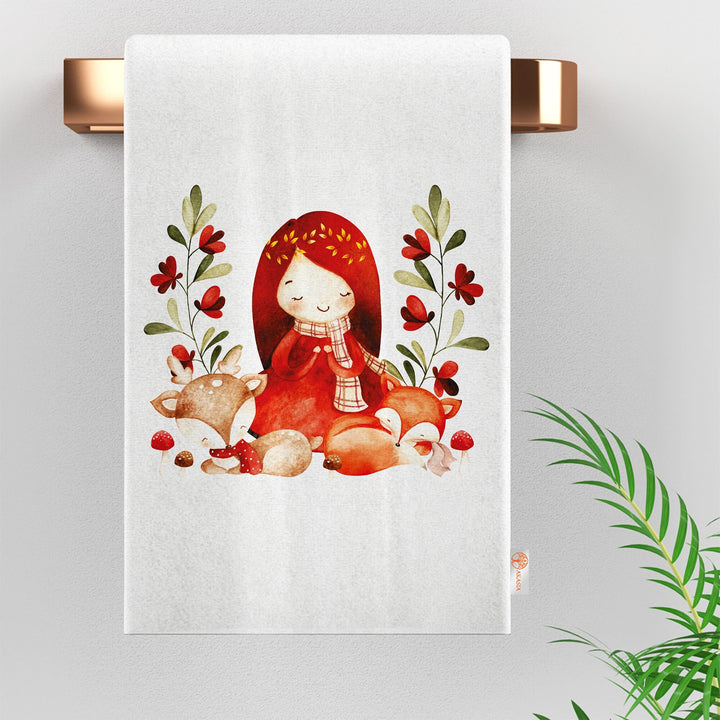 16x24 Fall Tea Towel|Cute Girl Dishcloth|Dry Leaf Hand Towel|Autumn Towel|Kitchen Cleaning Cloth|Dust Remover|Cost-Effective Rag