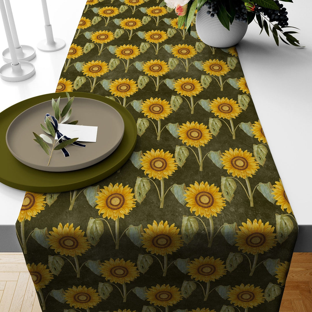 Fall Trend Table Runner|Acorn Drawing Tablecloth|Leaf and Acorn Print Table Decor|Farmhouse Style Tabletop|Sunflower Autumn Home Decor