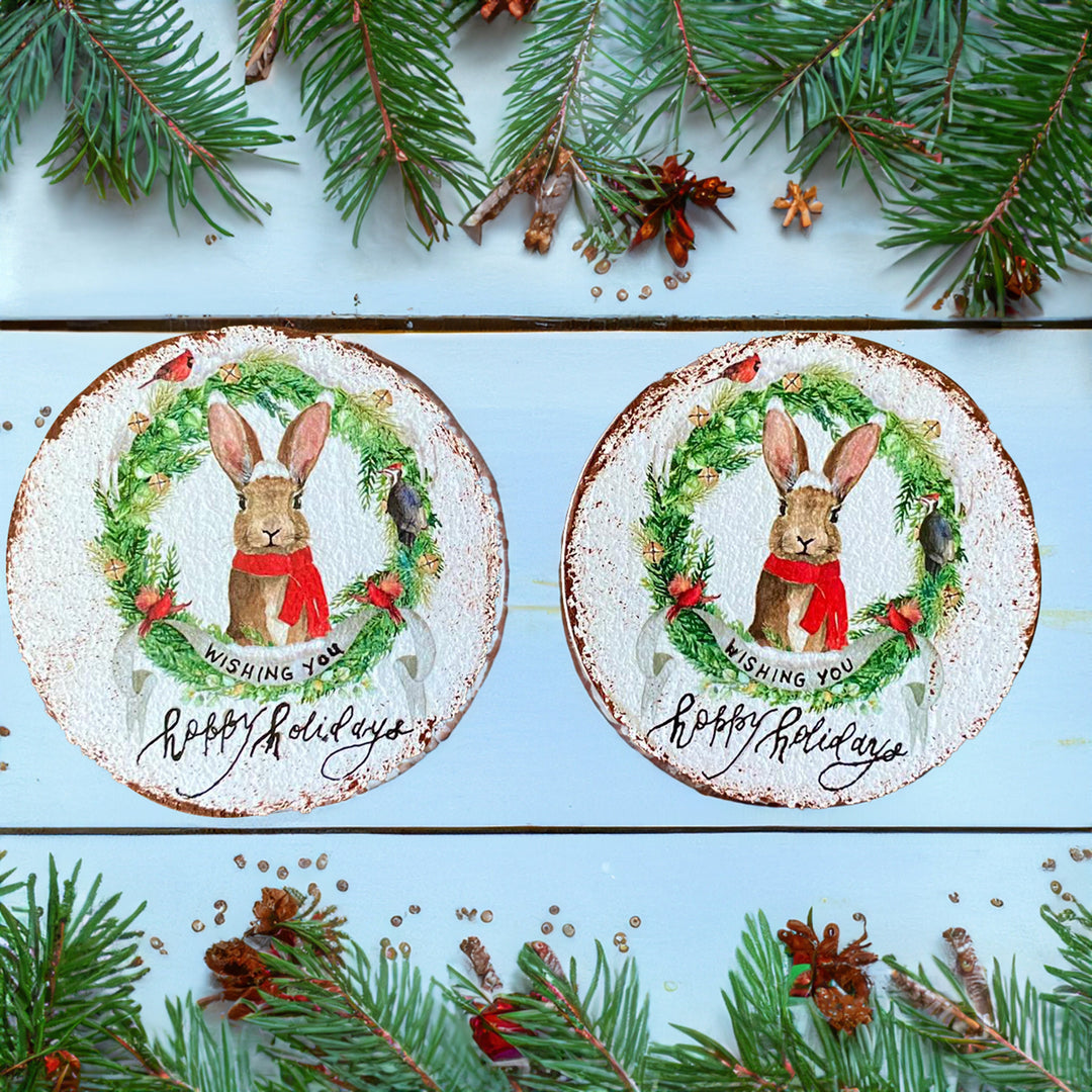 Cheerful Holiday Drink Mats|Set of 6 Santa Claus Coasters|Wood Funny Christmas Gift Ideas|Holiday Coasters for Cups|Round Kitchen Mug Rugs