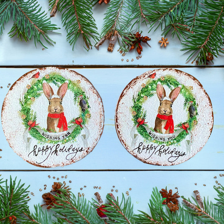 Cheerful Holiday Drink Mats|Set of 6 Santa Claus Coasters|Wood Funny Christmas Gift Ideas|Holiday Coasters for Cups|Round Kitchen Mug Rugs