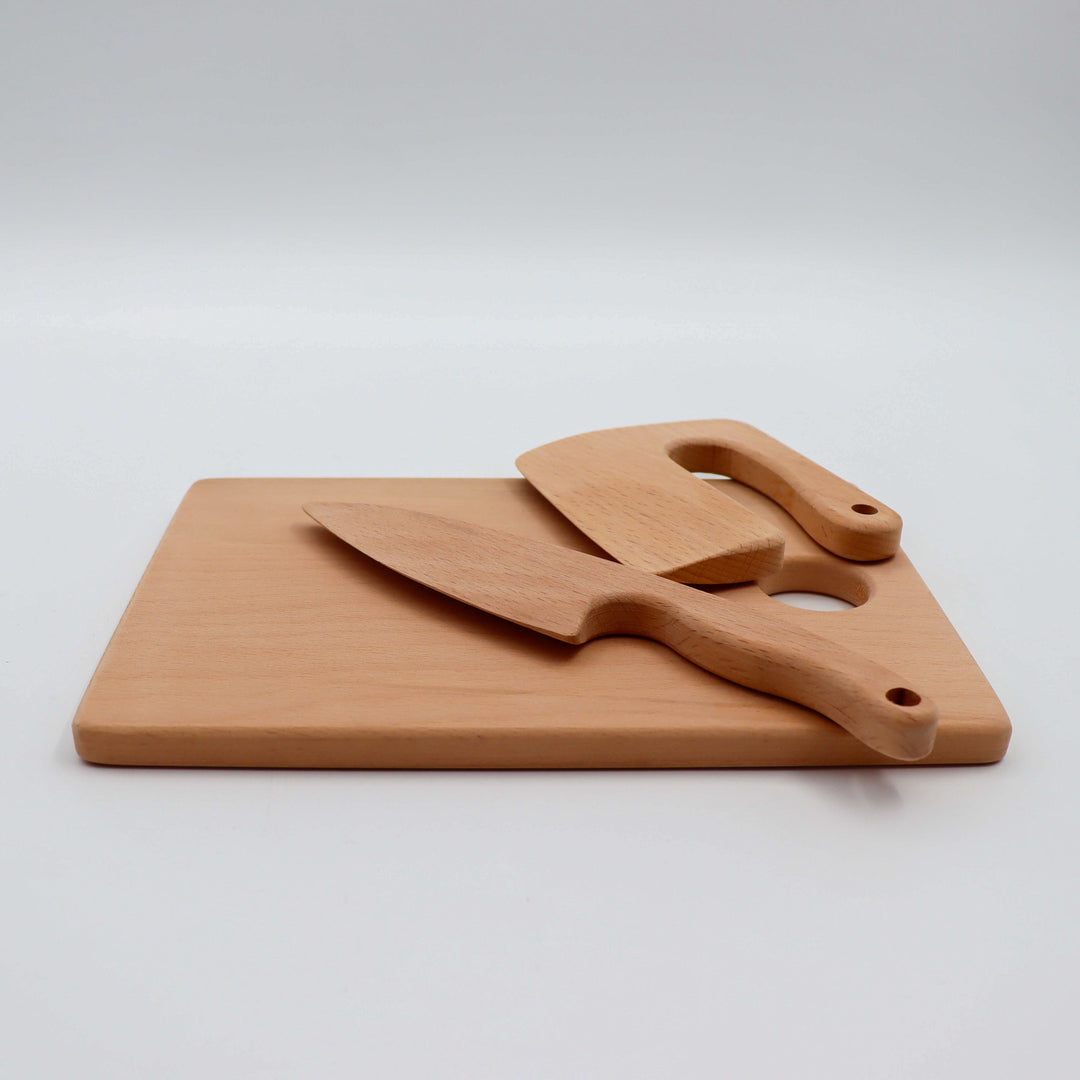 Wooden Cutting Board and Safe Knives|Educational Wooden Play Kitchen Utensils|Wooden Toy ChoppingTools for Kid|Montessori Play Kitchen Tools