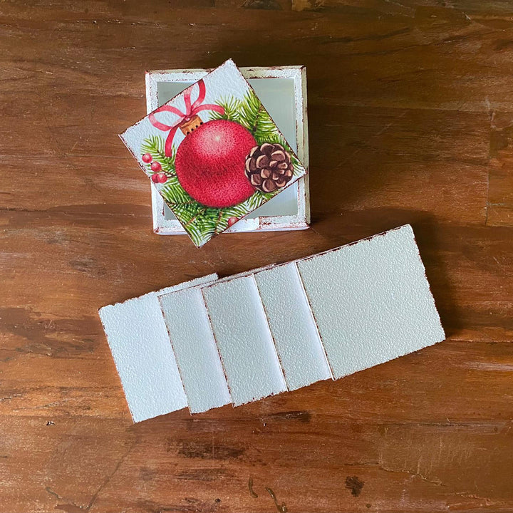 Festive New Year's Drink Coasters Set of 6|Christmas Ornaments Wood Coasters|Rustic Mug Rugs|Holiday Drink Mats|Stylish Gift For Mom Teacher
