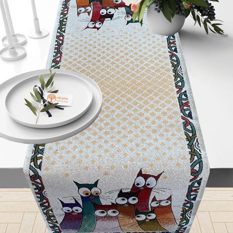 Cat Tapestry Table Runner|Animal Print Fabric Runner|Handmade Gobelin Home Decor|Farmhouse Style Gift|Cat Print Tablecloth|Woven Table Top
