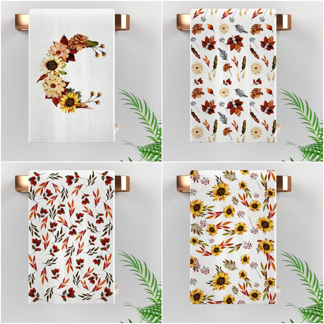 Fall Hand Towel|Sunflower Dishcloth|Autumn Tea Towel|Leaf Dust Remover|Dry Leaf Kitchen Towel|Floral Dish Cloth|Boho Cleaning Cloth