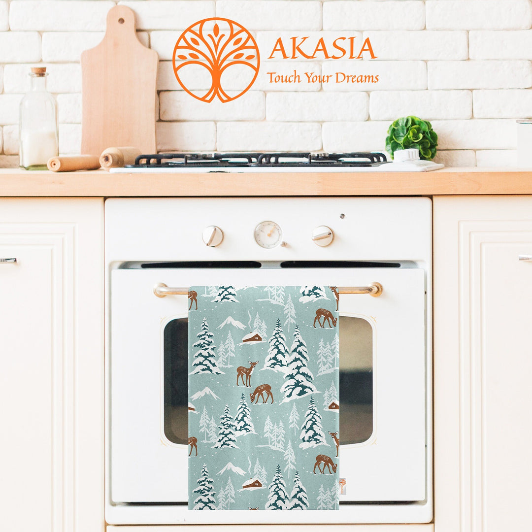 Snow Dish Cloth|Pine Tree Kitchen Towel|Deer Dishcloth|Winter Cleaning Cloth|Seasonal Tea Towel|Snowflake Reusable TowelSnowflake Hand Towel