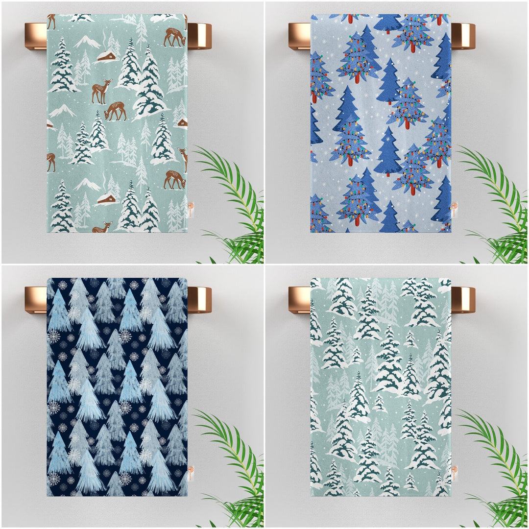 Snow Dish Cloth|Pine Tree Kitchen Towel|Deer Dishcloth|Winter Cleaning Cloth|Seasonal Tea Towel|Snowflake Reusable TowelSnowflake Hand Towel