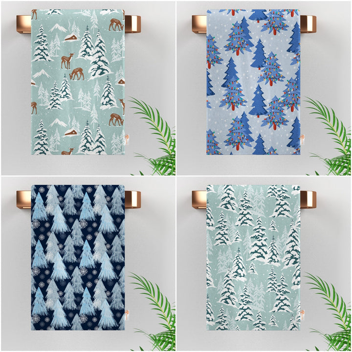 Snow Dish Cloth|Pine Tree Kitchen Towel|Deer Dishcloth|Winter Cleaning Cloth|Seasonal Tea Towel|Snowflake Reusable TowelSnowflake Hand Towel