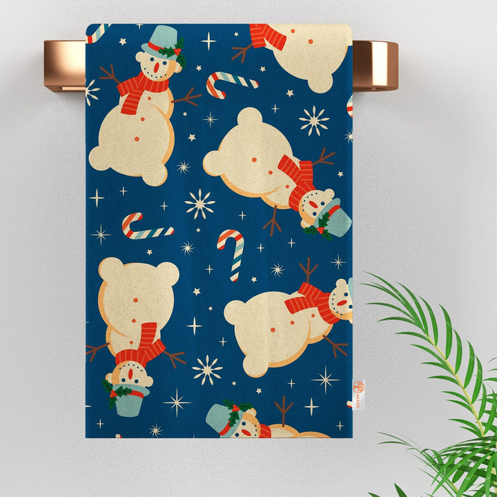 Snowman Cleaning Cloth|Xmas Tea Towel|16x24 Dish Cloth|Winter Reusable Towel|Snowflake Hand Towel|Candy Cane Dishcloth|Stylish Kitchen Towel