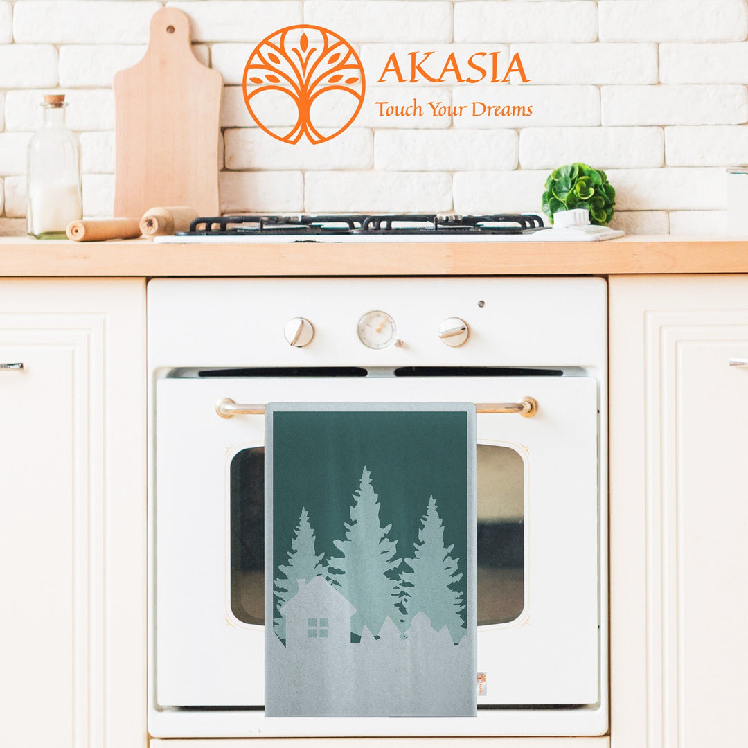 Pine Tree Dish Cloth|Cozy Reusable Towel|Xmas Deer Tea Towel|Xmas Cleaning Cloth|Winter Hand Towel|Stylish Kitchen Towel|16x24 Dishcloth