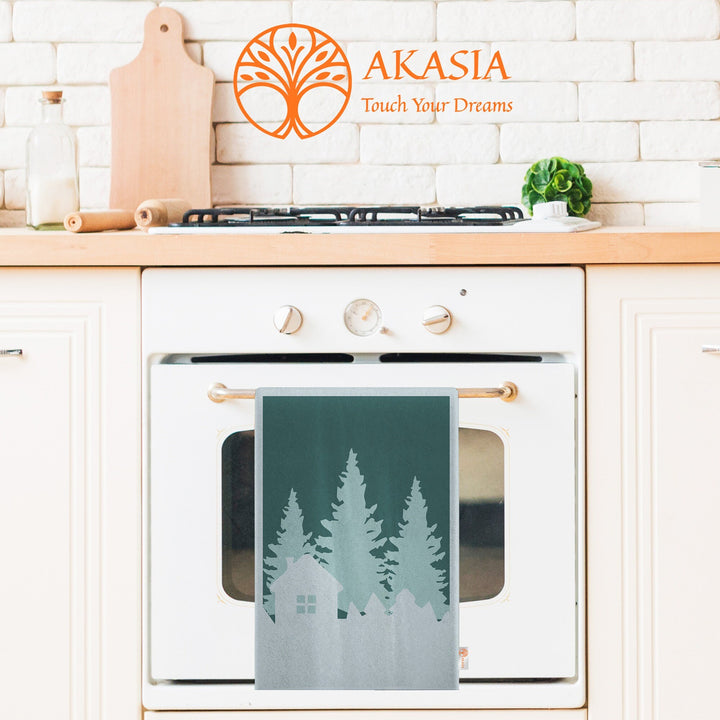 Pine Tree Dish Cloth|Cozy Reusable Towel|Xmas Deer Tea Towel|Xmas Cleaning Cloth|Winter Hand Towel|Stylish Kitchen Towel|16x24 Dishcloth