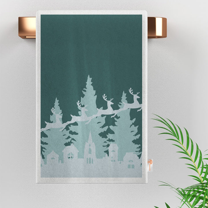 Pine Tree Dish Cloth|Cozy Reusable Towel|Xmas Deer Tea Towel|Xmas Cleaning Cloth|Winter Hand Towel|Stylish Kitchen Towel|16x24 Dishcloth