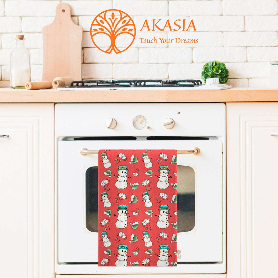 Christmas Tea Towel|Xmas Print Rag|Winter Cleaning Rag|Snowman Dishcloth|Red Berry Dish Cloth|Xmas Tree Hand Towel|Plaid Kitchen Towel