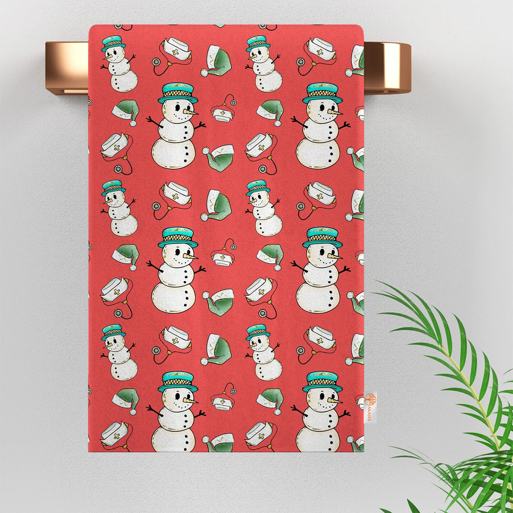 Christmas Tea Towel|Xmas Print Rag|Winter Cleaning Rag|Snowman Dishcloth|Red Berry Dish Cloth|Xmas Tree Hand Towel|Plaid Kitchen Towel