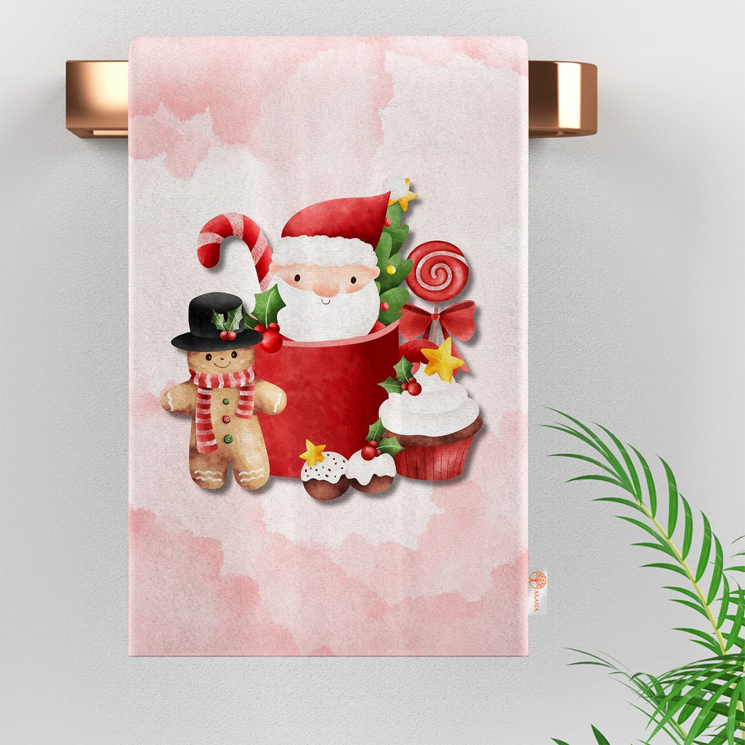 Christmas Tea Towel|Winter Hand Towel|Ho Ho Ho Dish Cloth|Noel Dishcloth|Dwarf Santa Cleaning Rag|Xmas Print Rag|Gnome Kitchen Towel