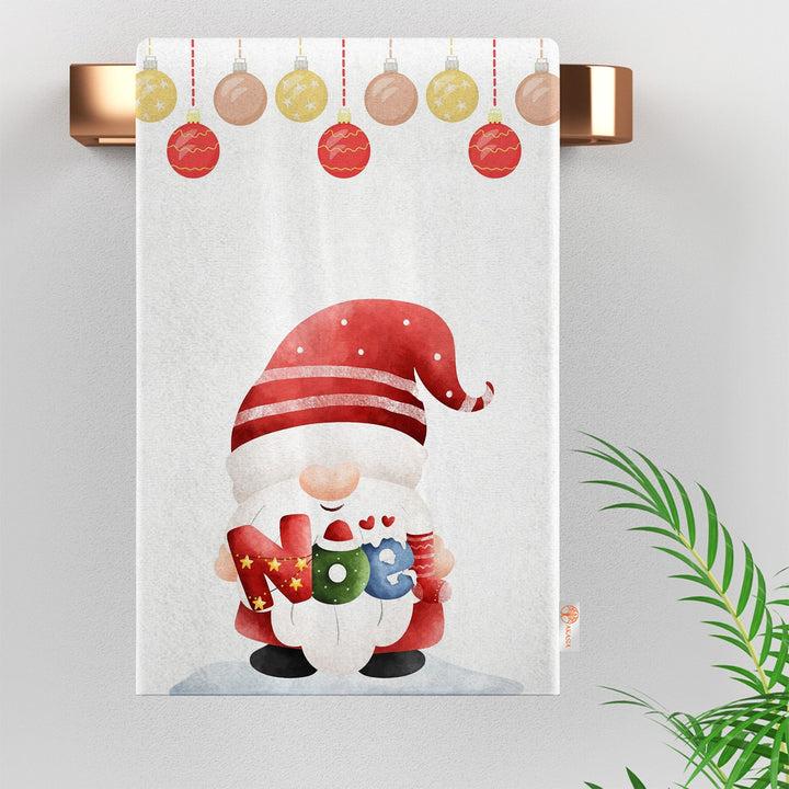 Christmas Tea Towel|Winter Hand Towel|Ho Ho Ho Dish Cloth|Noel Dishcloth|Dwarf Santa Cleaning Rag|Xmas Print Rag|Gnome Kitchen Towel