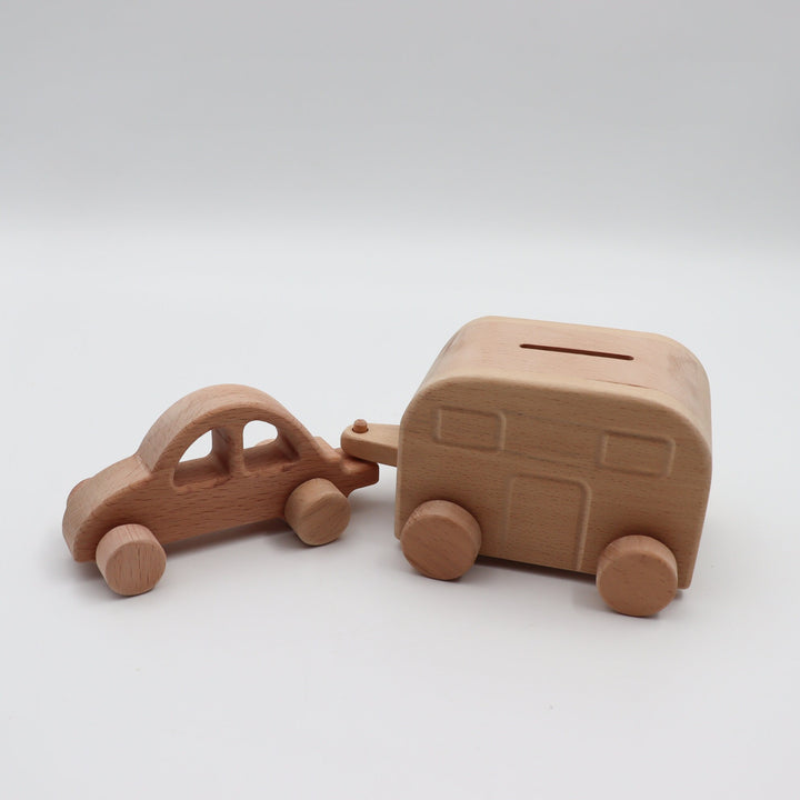 Wooden Caravan Piggy Bank|Wooden Handmade Coin Bank|Rustic Money Saving Duo|Money Box Car Toy for Kid|Baby Shower Gift|Xmas Gift